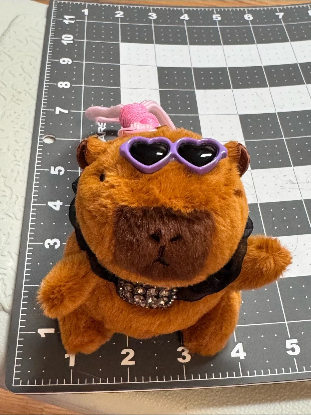 Plush Capybara Bag Charm Keychain Purple Sunglasses Rhinestone Collar NIP